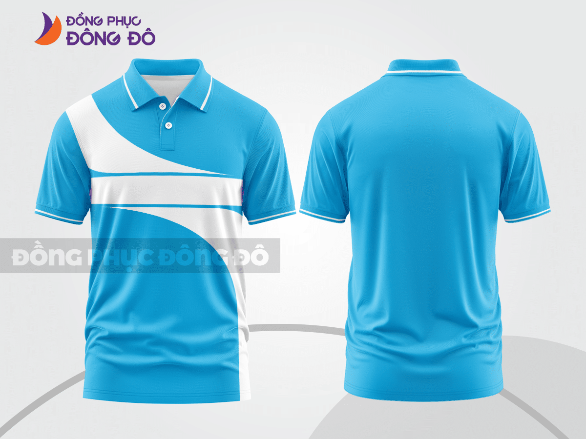 Mẫu thiết kế áo polo basic đồng phục doanh nghiệp đẹp màu xanh cyan phối trắng ctpb3746