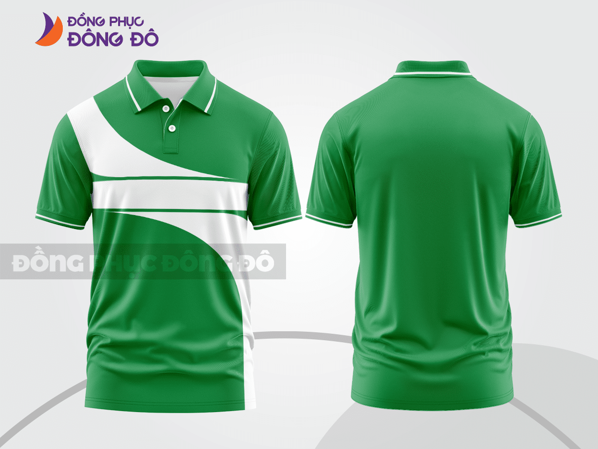 Mẫu thiết kế áo polo basic đồng phục doanh nghiệp đẹp màu xanh lá phối trắng ctpb3750