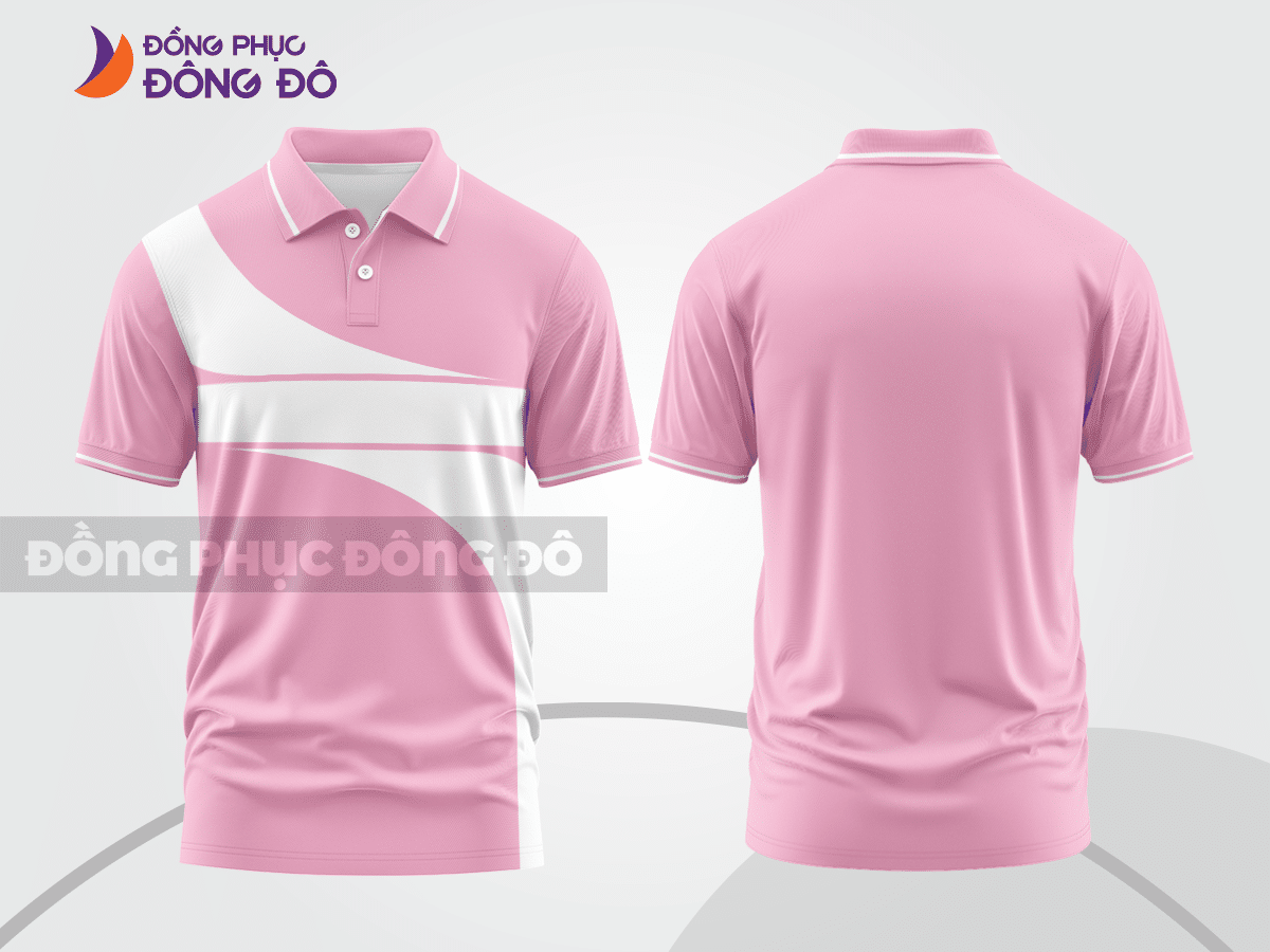 Mẫu thiết kế áo polo basic đồng phục doanh nghiệp đẹp màu hồng phấn phối trắng ctpb3753