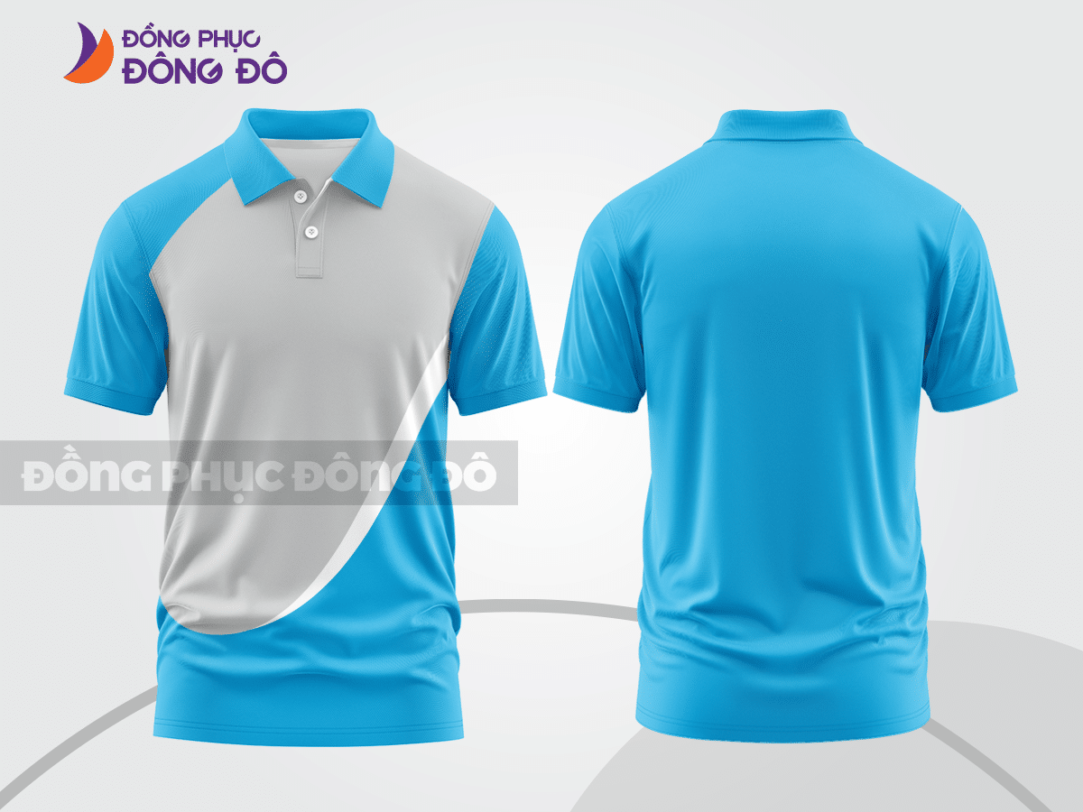 Mẫu thiết kế áo polo basic đồng phục doanh nghiệp đẹp màu xanh cyan phối trắng ctpb3785
