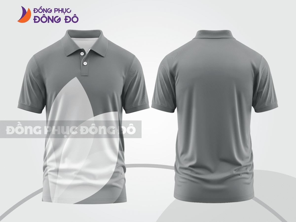 Mẫu thiết kế áo polo basic đồng phục doanh nghiệp đẹp màu xám phối trắng ctpb3869