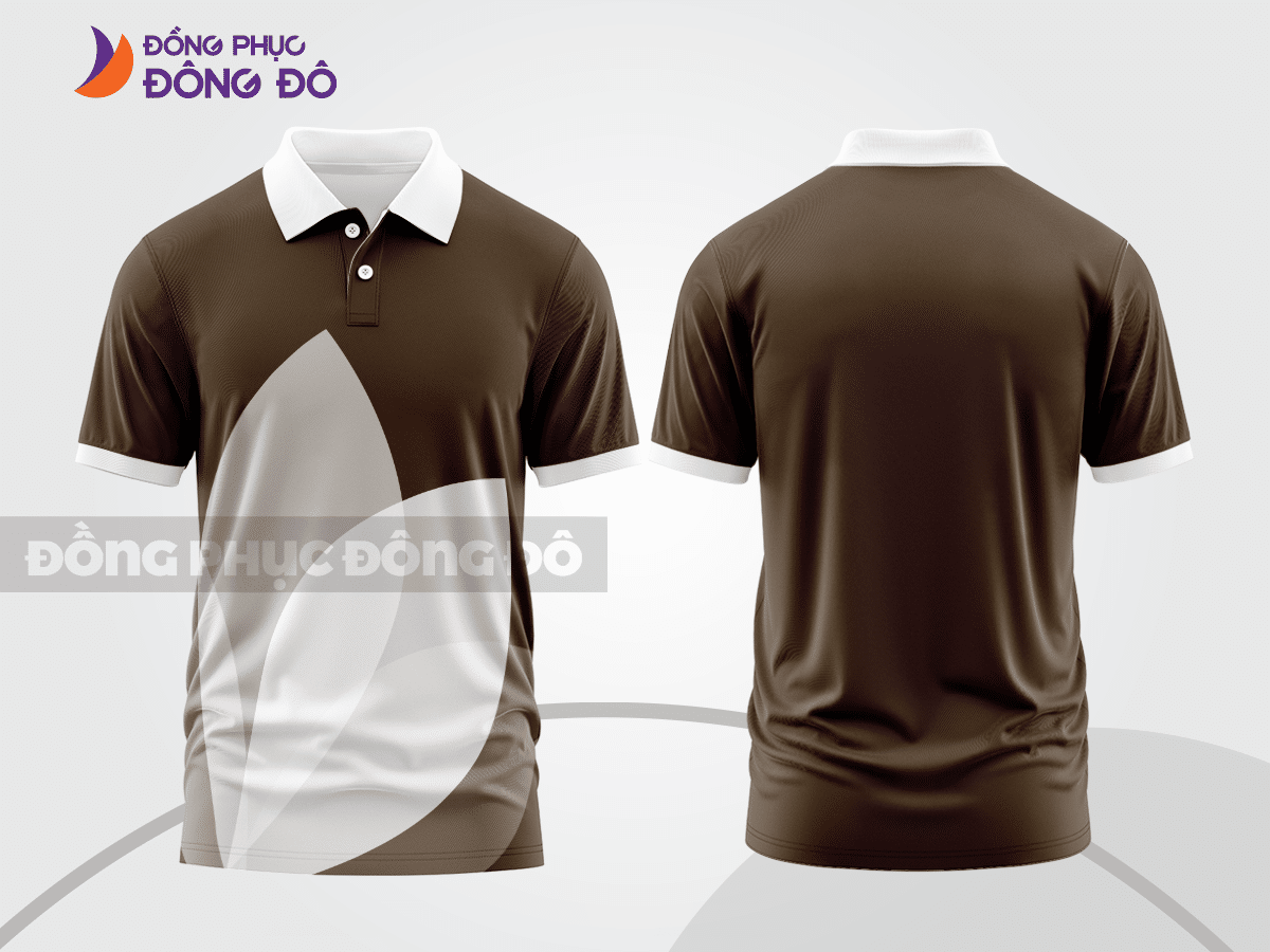Mẫu thiết kế áo polo basic đồng phục doanh nghiệp đẹp màu nâu phối trắng ctpb3874