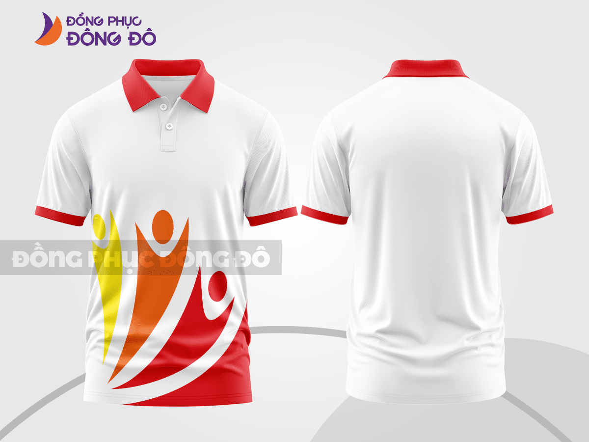 Mẫu thiết kế áo polo basic đồng phục doanh nghiệp đẹp màu trắng phối đỏ và vàng ctpb3881