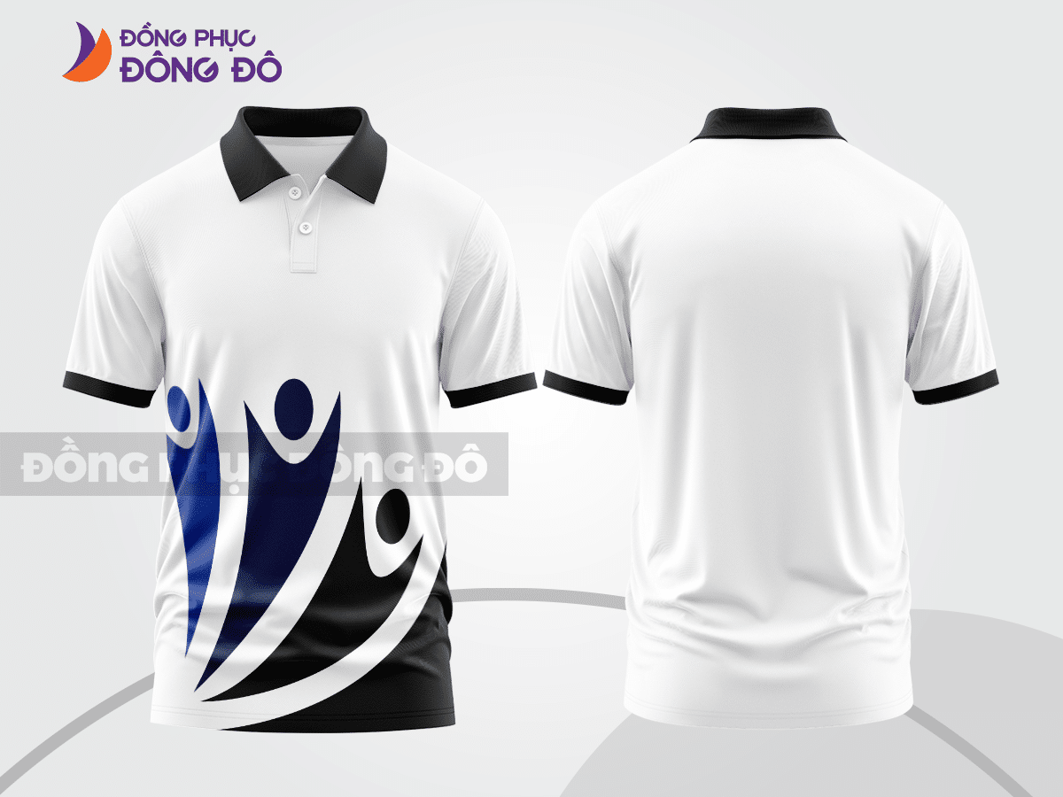 Mẫu thiết kế áo polo basic đồng phục doanh nghiệp đẹp màu trắng phối xanh navy ctpb3886