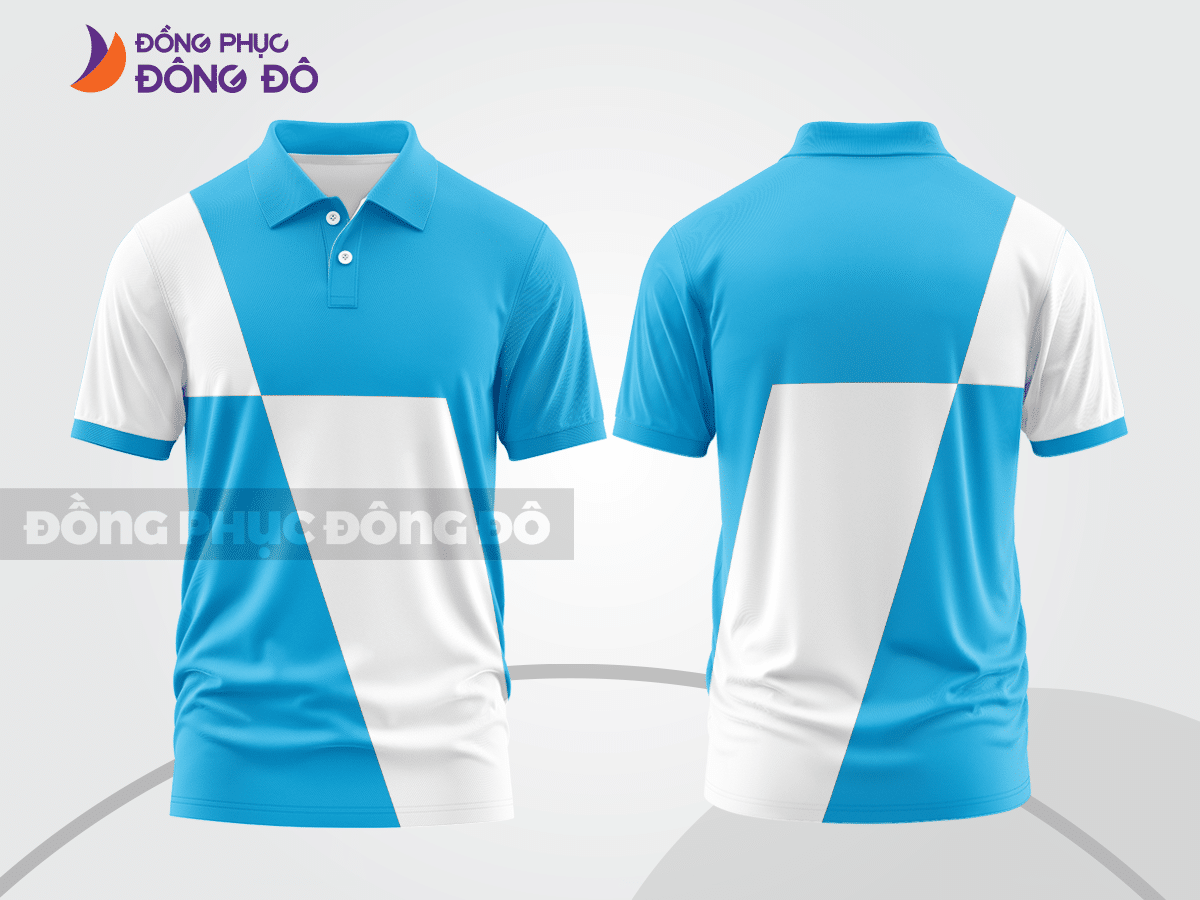 Mẫu thiết kế áo polo basic đồng phục doanh nghiệp đẹp màu xanh cyan phối trắng ctpb3894