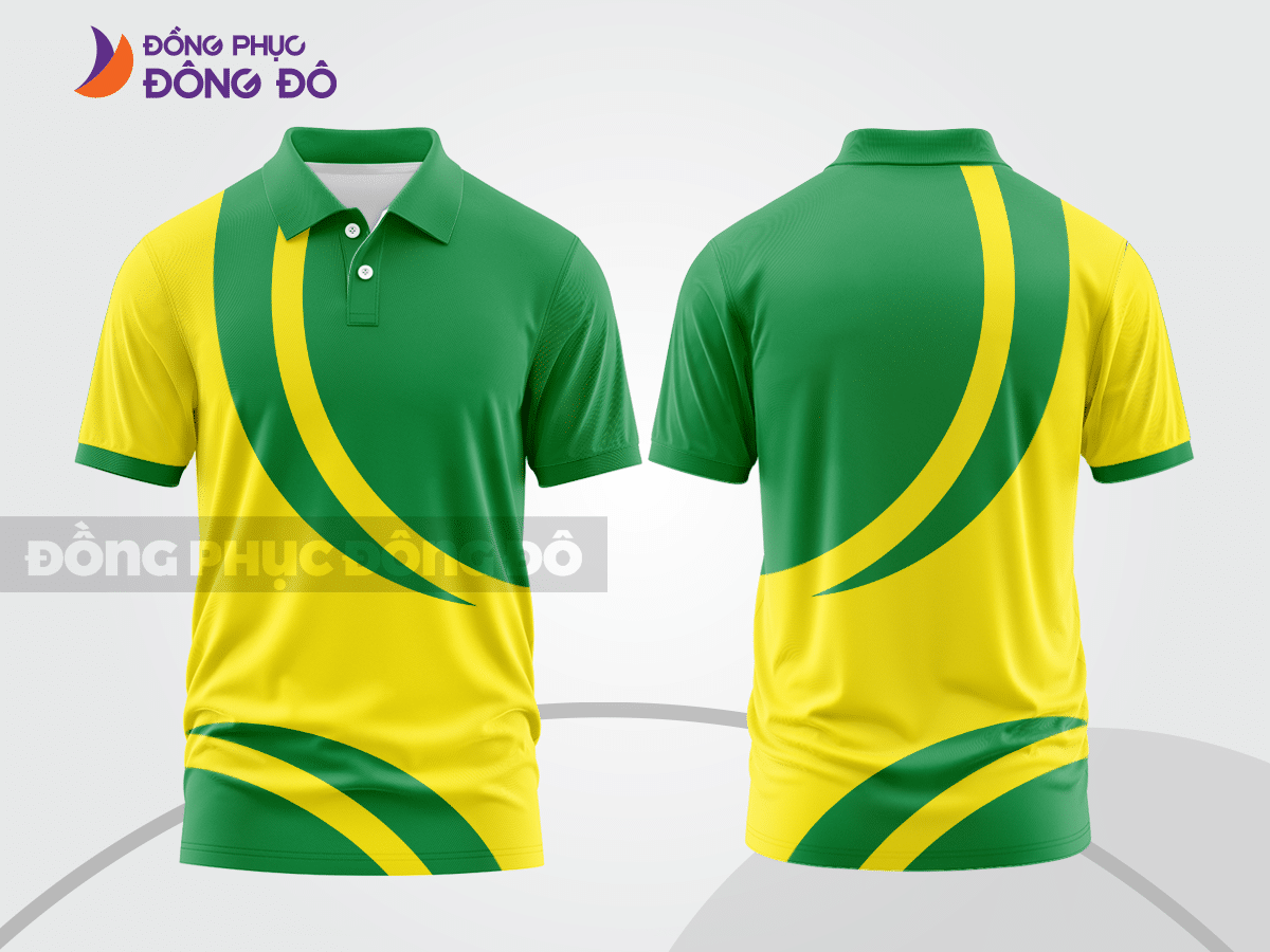 Mẫu thiết kế áo polo basic đồng phục doanh nghiệp đẹp màu xanh lá phối vàng ctpb3919