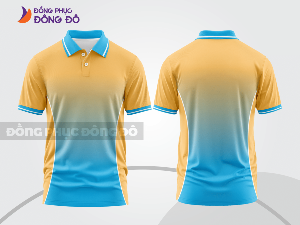 Mẫu thiết kế áo polo basic đồng phục công ty màu vàng phối xanh da trời ctpb4316