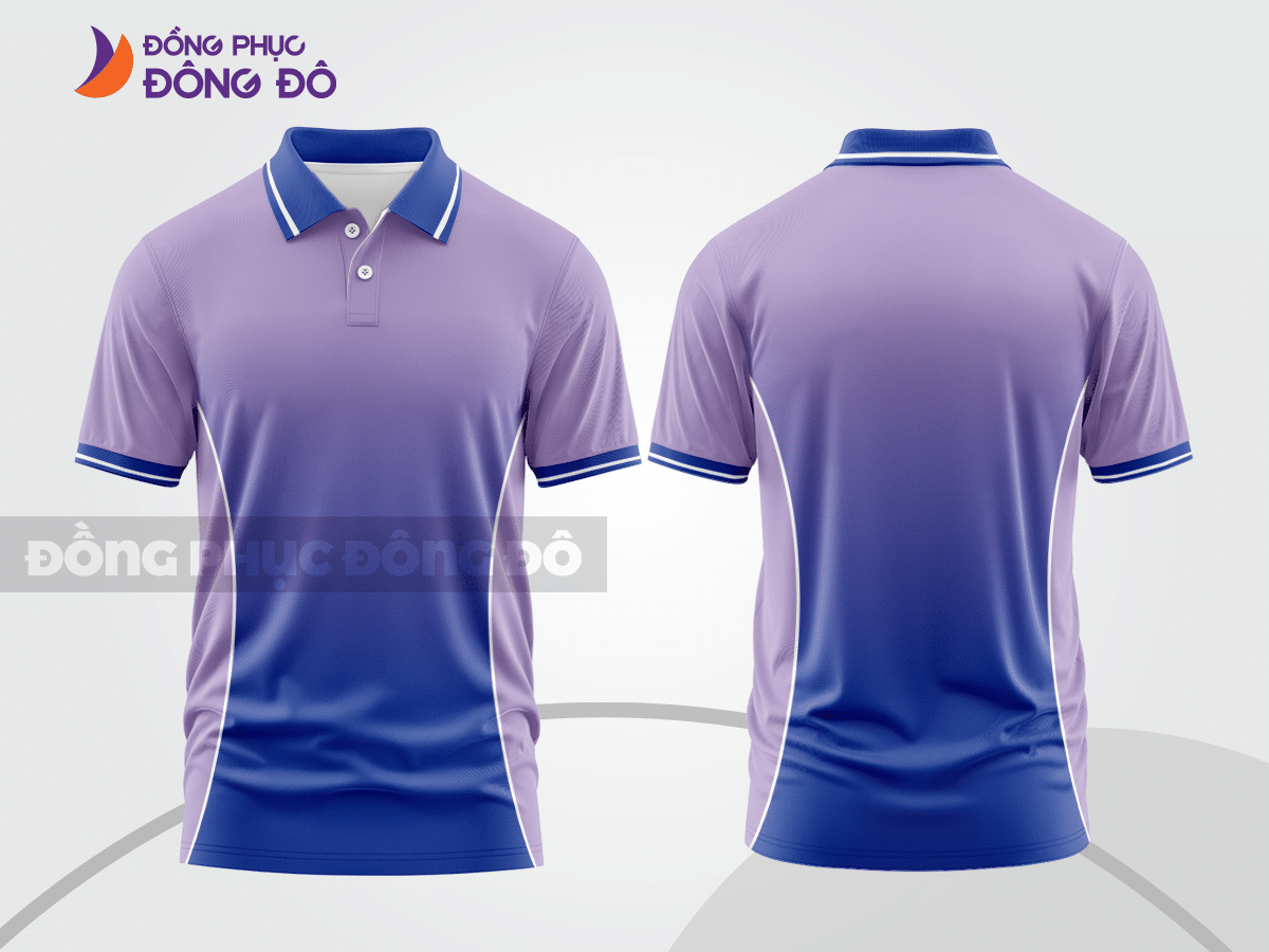Mẫu áo polo basic cho doanh nghiệp đẹp màu tím nhạt phối xanh dương ctpb4317