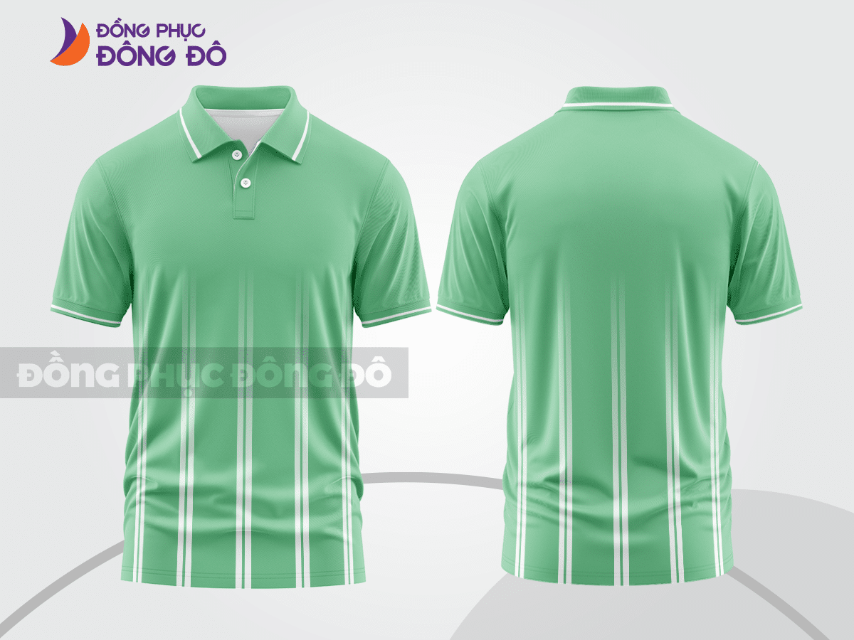 Mẫu áo polo basic đồng phục văn phòng đẹp màu xanh bạc hà phối trắng ctpb4370