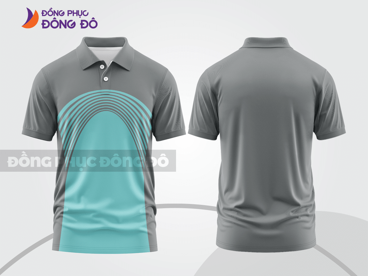 Mẫu đồng phục áo polo basic công sở màu xám phối xanh cyan ctpb4435