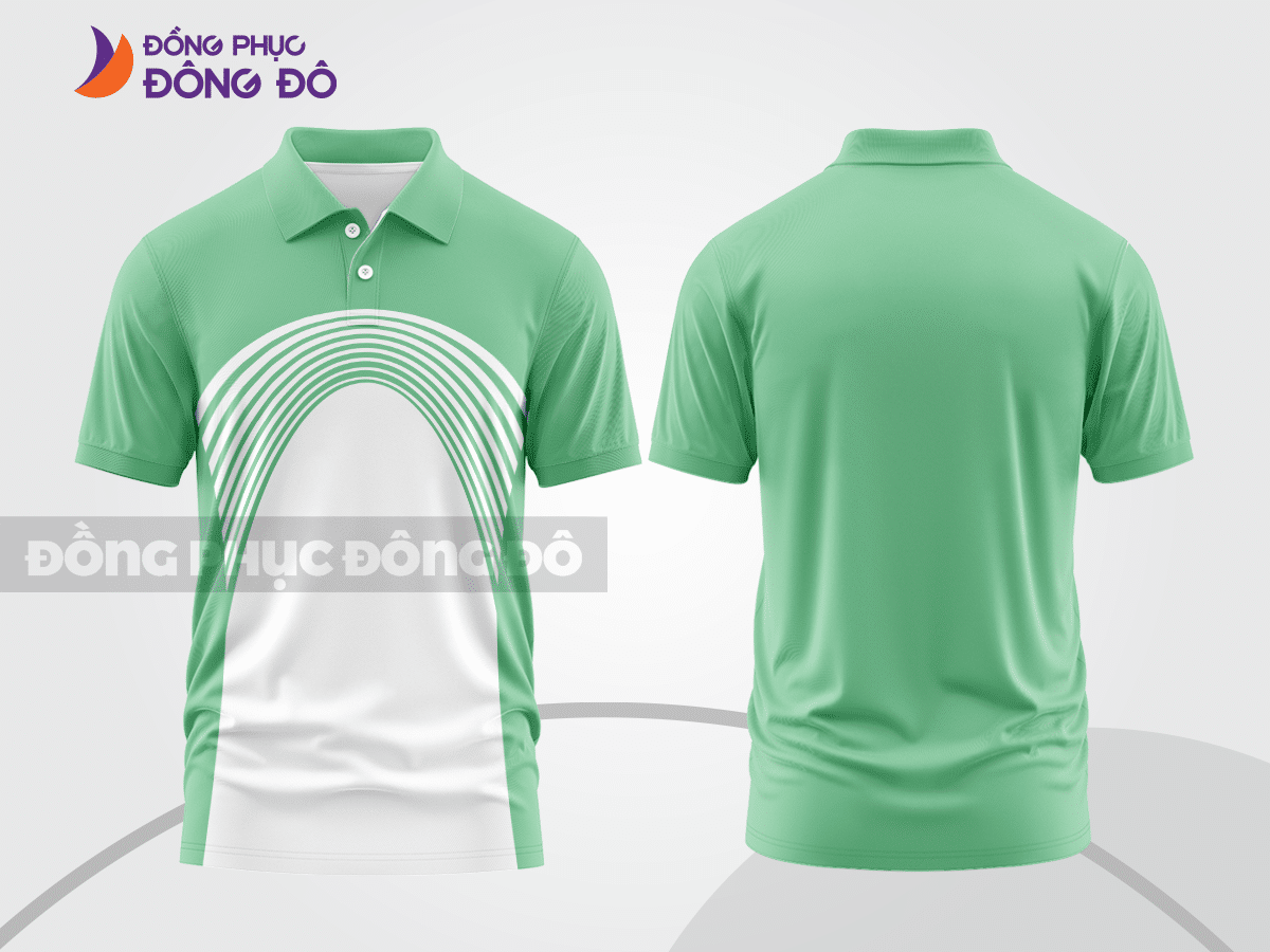 Mẫu áo polo basic đồng phục công ty đẹp màu xanh bạc hà phối trắng ctpb4438