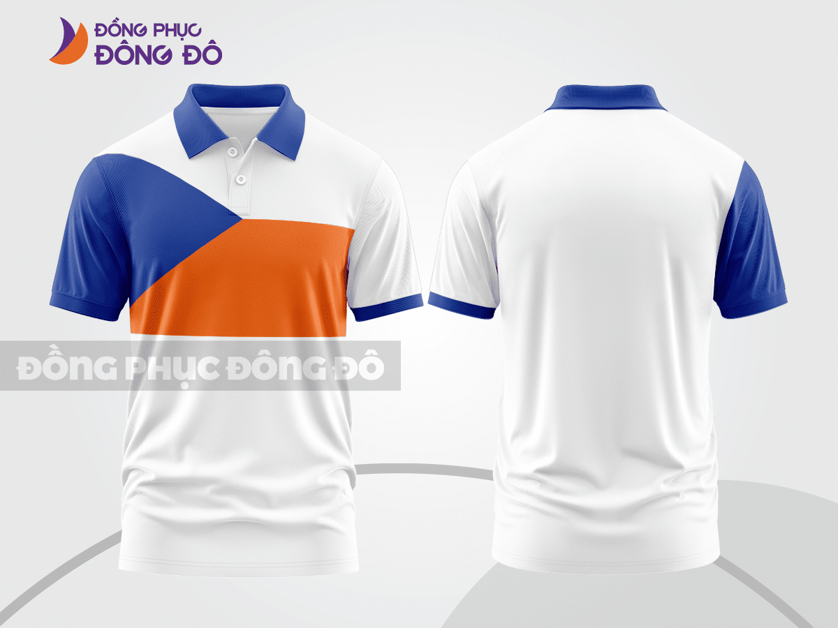 Mẫu polo basic đồng phục văn phòng đẹp màu trắng phối xanh dương và cam ctpb4463