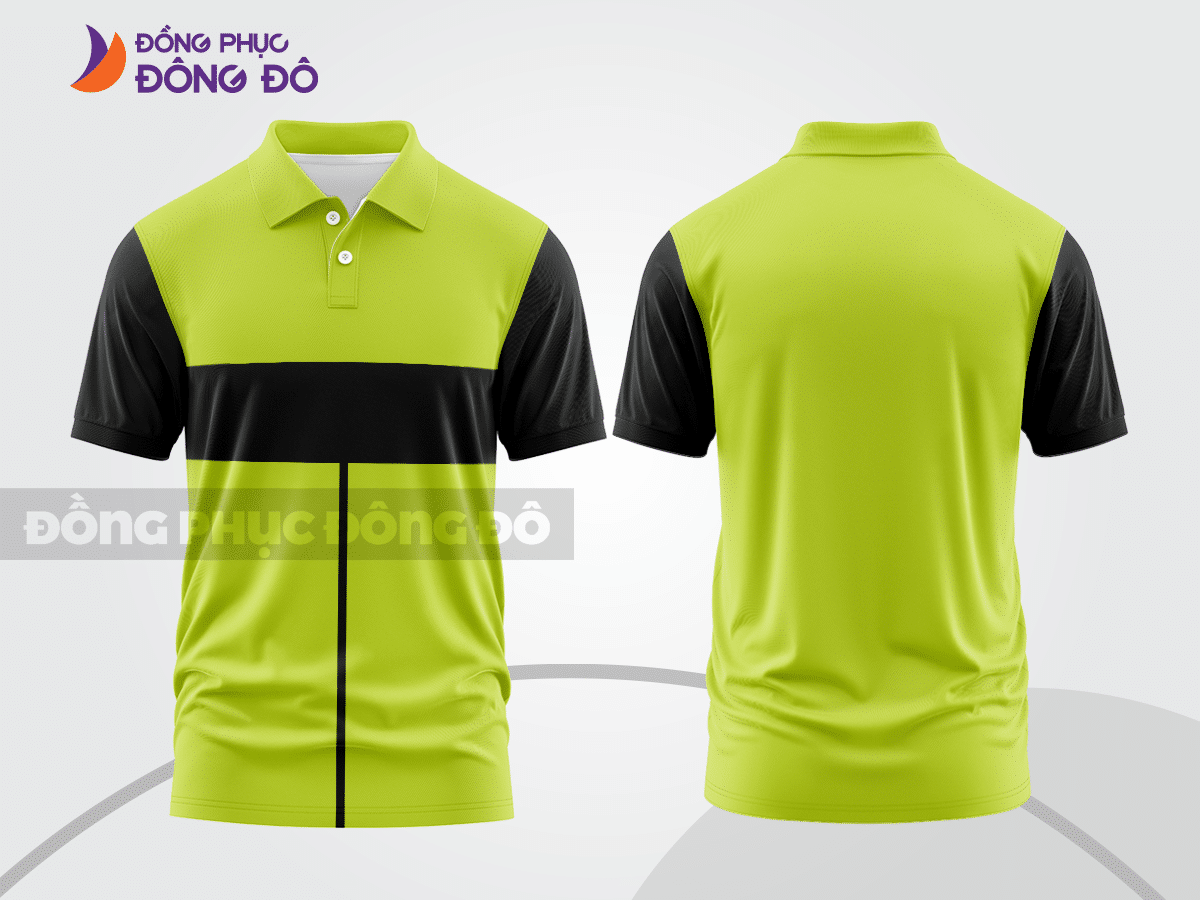 Mẫu áo thun polo basic văn phòng màu xanh chuối phối đen ctpb4468