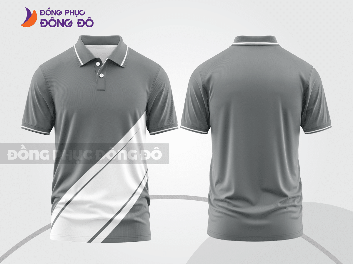 Mẫu thiết kế áo polo basic đồng phục doanh nghiệp màu xám phối trắng ctpb4613