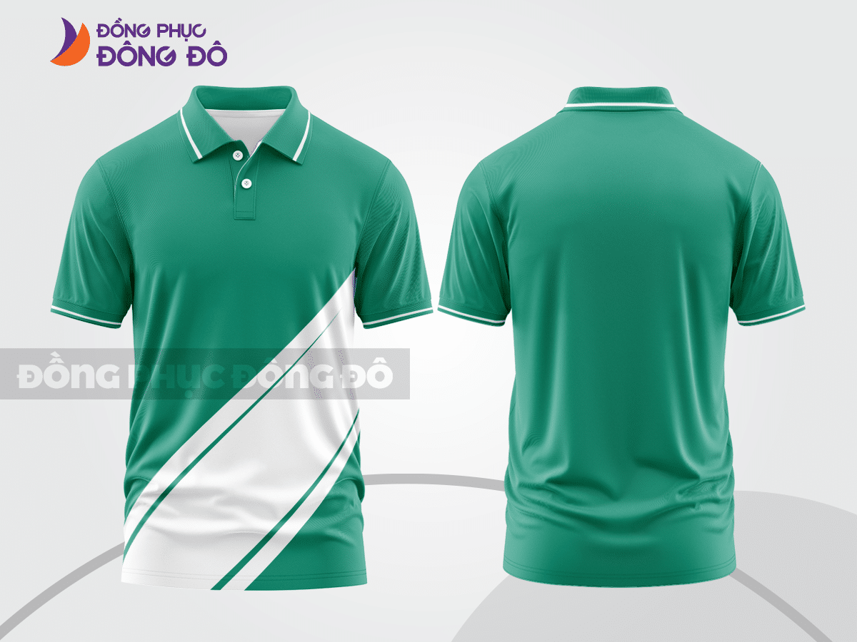 Mẫu polo basic công sở màu xanh ngọc phối trắng ctpb4615