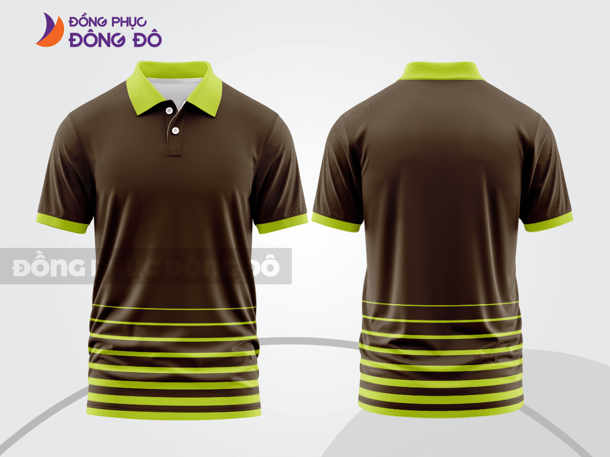 Mẫu áo thun polo basic đồng phục công ty đẹp màu nâu phối xanh chuối ctpb4640