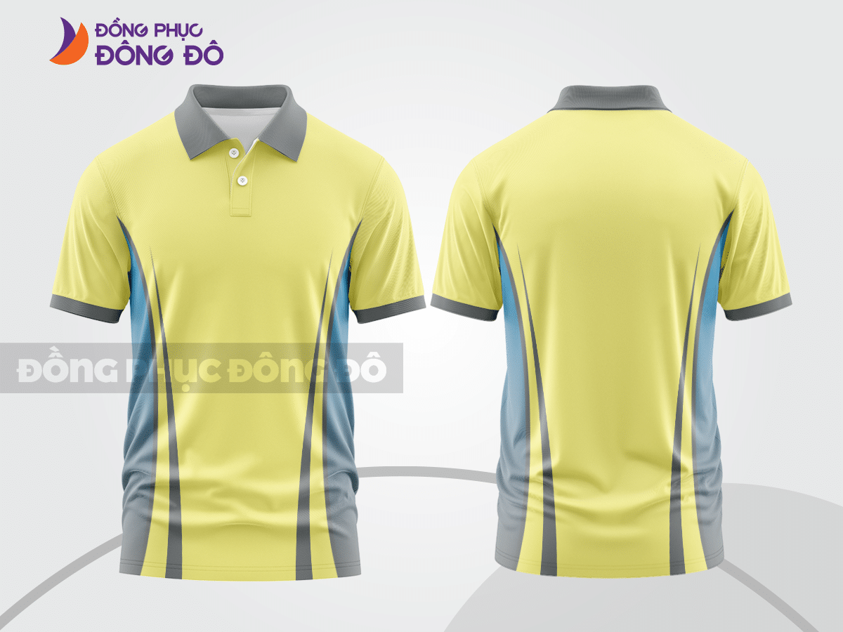 Mẫu áo thun polo basic cho doanh nghiệp đẹp màu vàng nhạt phối xám ctpb4764