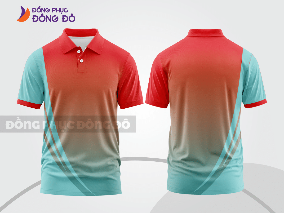 Mẫu áo polo basic cho doanh nghiệp đẹp màu đỏ phối xanh cyan ctpb4806