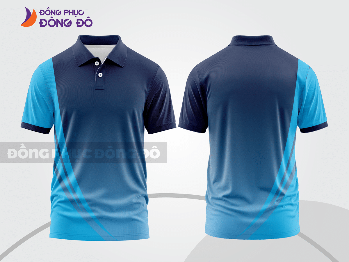 Mẫu áo thun polo basic đồng phục công ty đẹp màu xanh navy phối xanh cyan ctpb4808