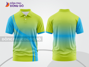 Mẫu áo thun polo basic công sở đẹp màu xanh chuối phối xanh cyan ctpb4856
