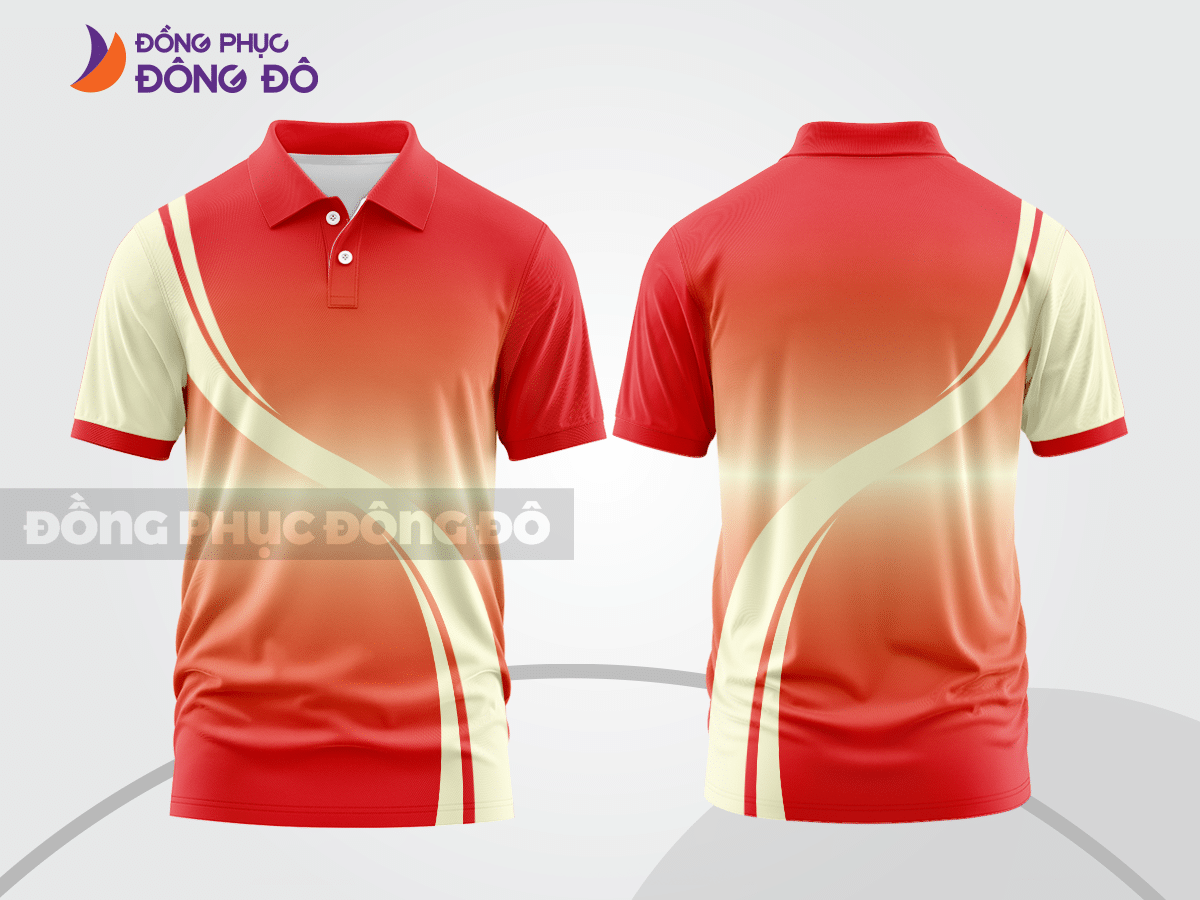 Mẫu thiết kế áo polo basic đồng phục doanh nghiệp màu đỏ phối vàng ctpb4865