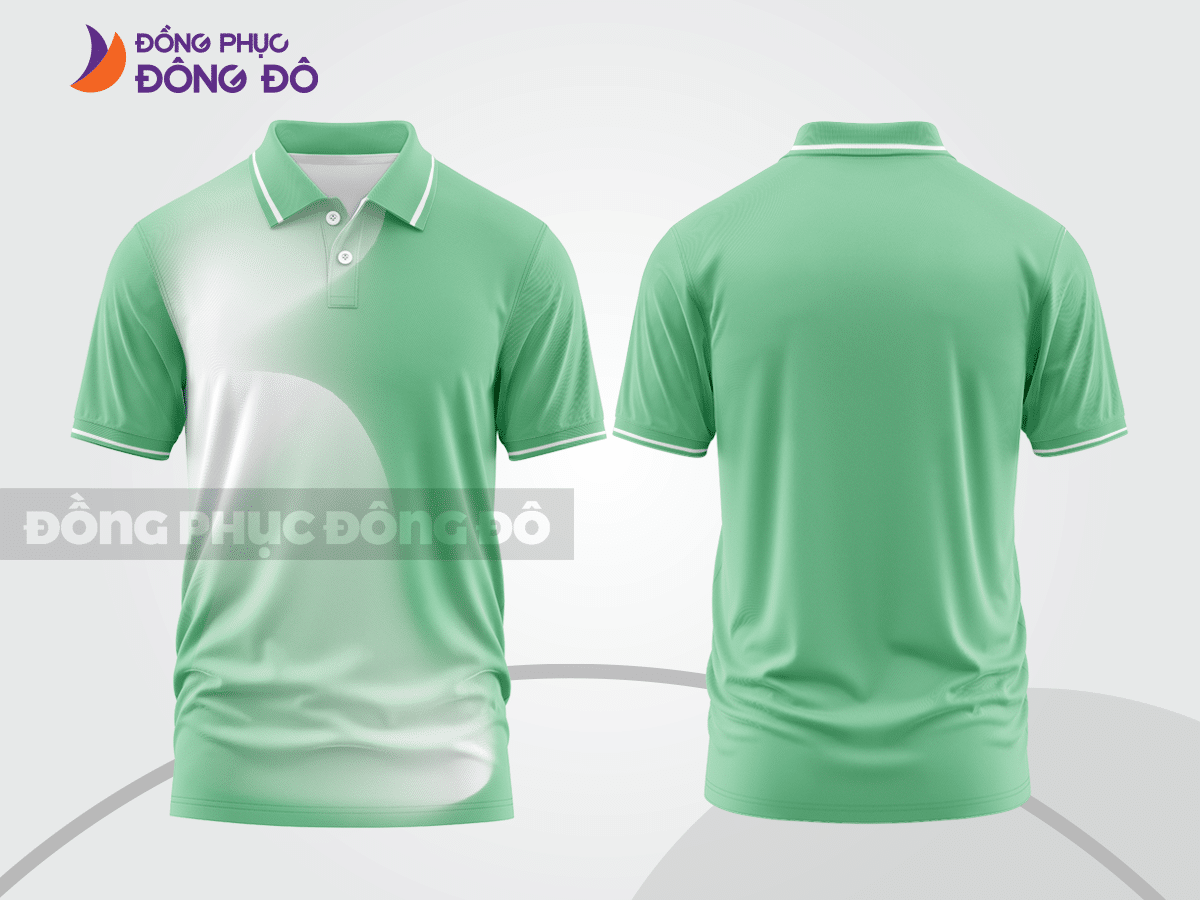 Mẫu áo polo basic đồng phục công ty đẹp màu xanh bạc hà phối trắng ctpb4914