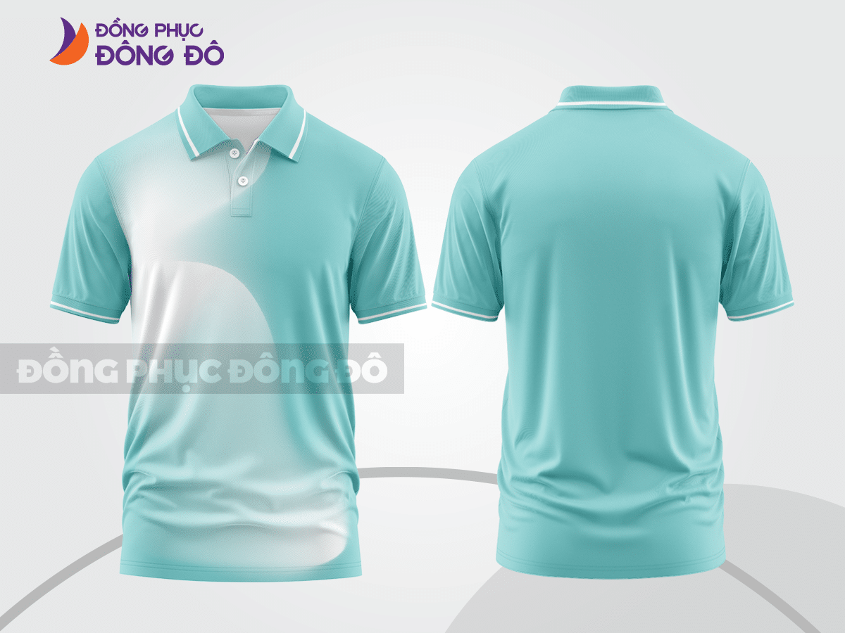 Mẫu polo basic cho doanh nghiệp màu xanh da trời phối trắng ctpb4915