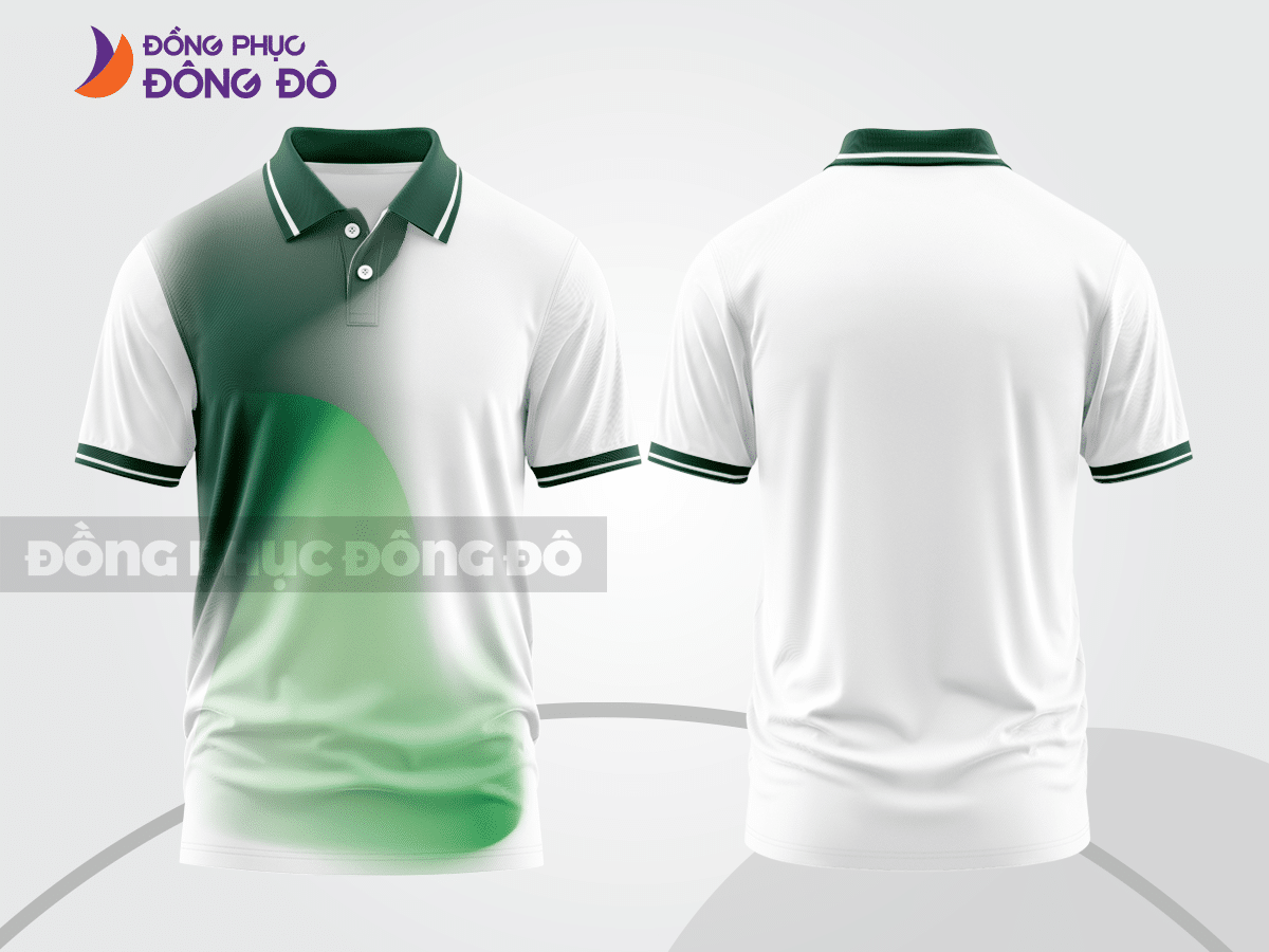 Mẫu áo thun polo basic cho doanh nghiệp đẹp màu trắng phối xanh rêu ctpb4924
