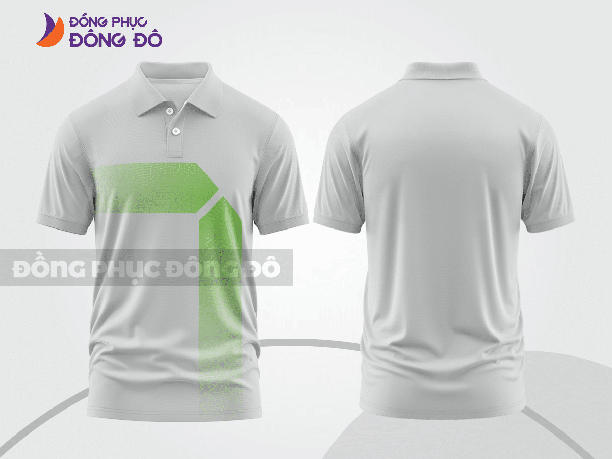 Mẫu polo basic đồng phục văn phòng màu trắng phối xanh lá ctpb4951