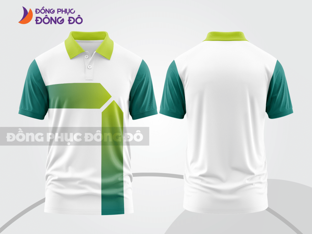 Áo polo văn phòng trắng phối xanh lá ctpb4961