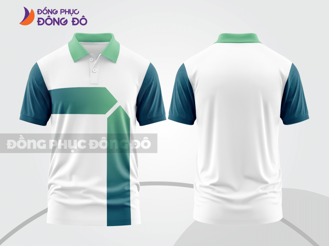 Áo polo đồng phục trắng phối xanh navy xanh ngọc ctpb4975