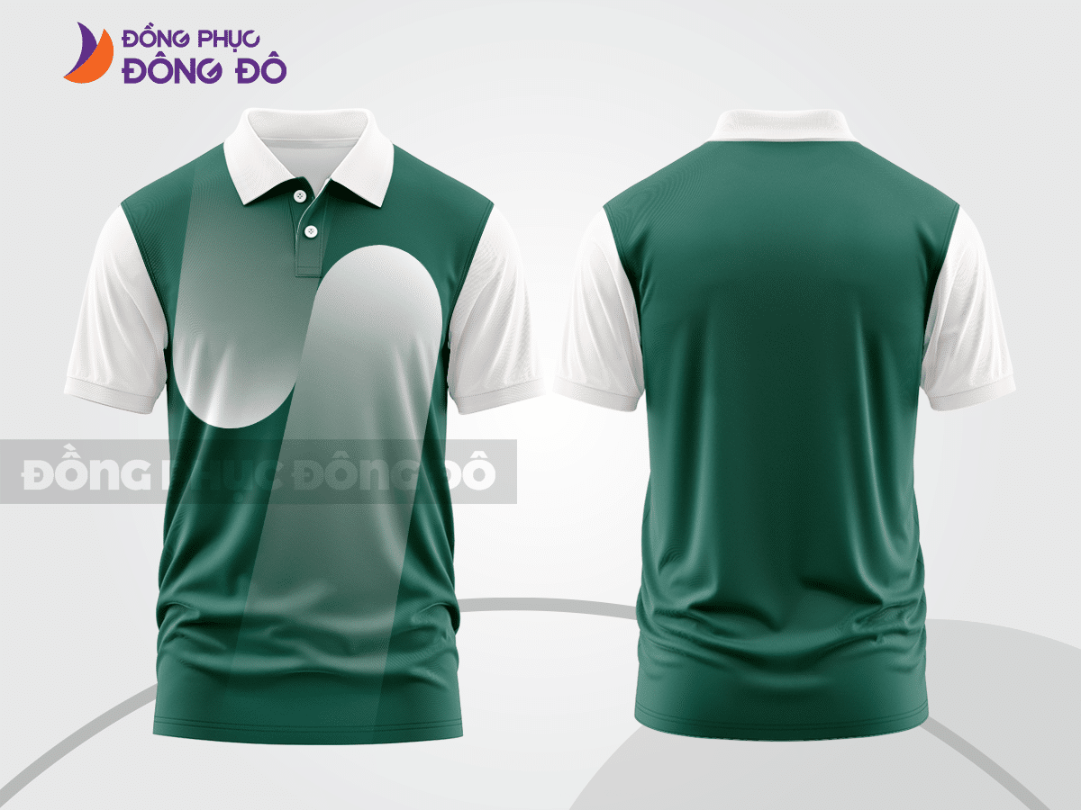 Áo polo đồng phục công ty trắng phối xanh rêu CTPB4998