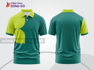 Mẫu áo thun polo basic đồng phục nhân viên màu xanh rêu phối xanh chuối họa tiết oval ctpb5038