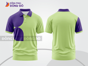 Mẫu áo thun polo basic đồng phục doanh nghiệp màu xanh chuối phối tím họa tiết oval ctpb5046