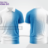 Mẫu áo polo basic đồng phục công ty màu trắng phối xanh cyan họa tiết chấm chuyển sắc ctpb5089