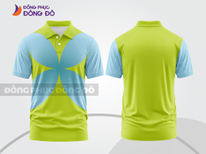 Mẫu polo basic đồng phục nhân viên màu xanh chuối phối xanh cyan họa tiết chữ X ctpb5120