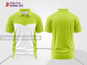 Mẫu áo polo basic đồng phục doanh nghiệp màu xanh chuối phối trắng họa tiết line nhánh ctpb5141