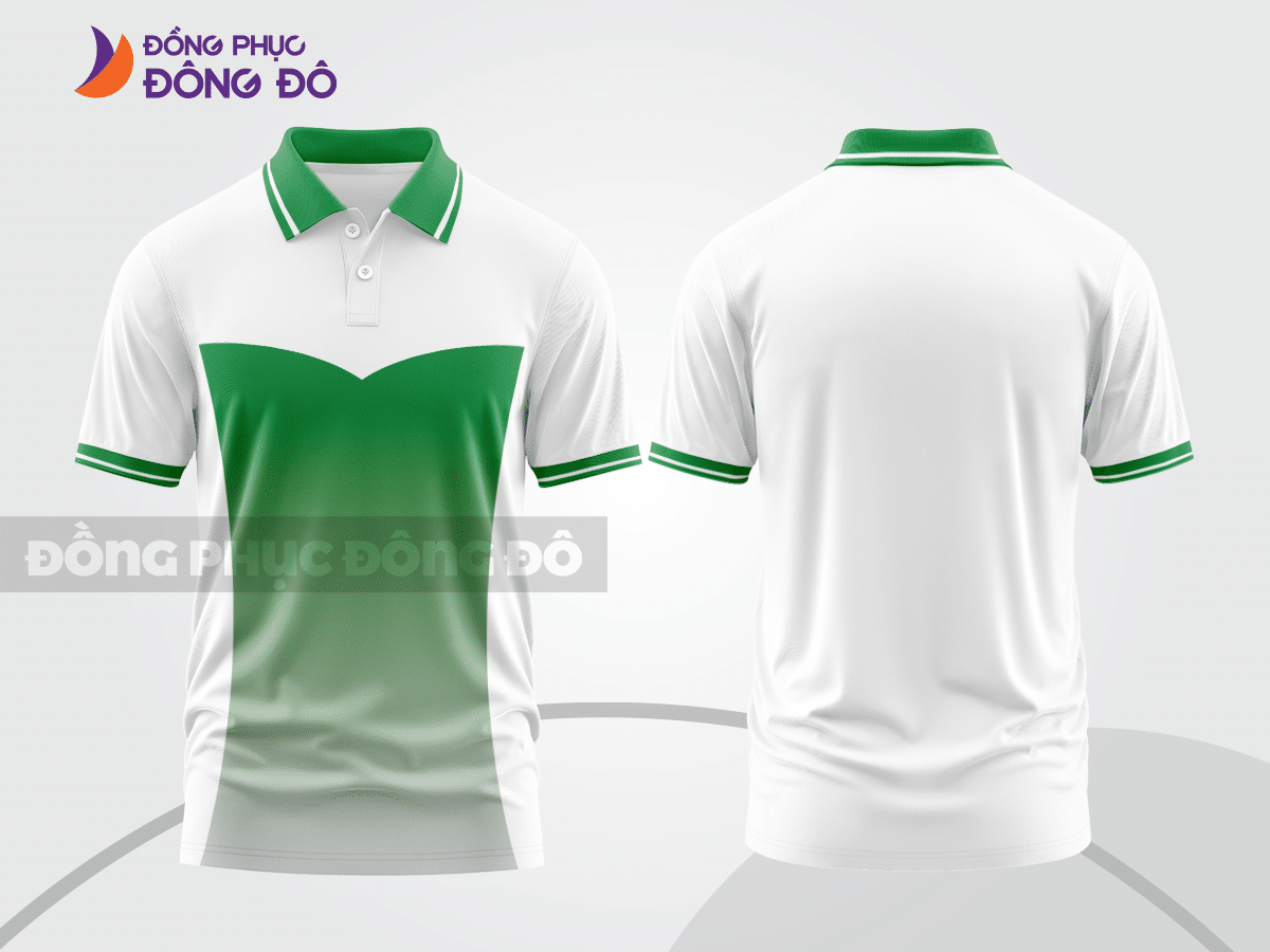 Mẫu polo basic đồng phục văn phòng màu trắng phối xanh lá ctpb5164