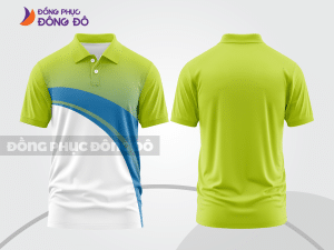 Mẫu áo thun polo basic đồng phục công sở màu xanh chuối phối xanh cyan họa tiết chéo ctpb5180