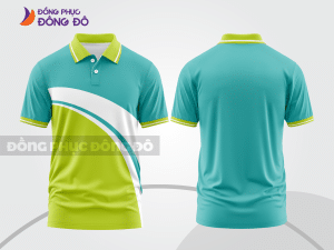 Mẫu áo polo basic đồng phục công ty màu xanh cyan phối xanh chuối họa tiết sóng chéo ctpb5197