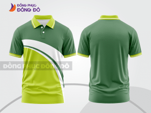 Mẫu áo thun polo basic đồng phục công ty màu xanh chuối phối xanh dương họa tiết sóng chéo ctpb5202