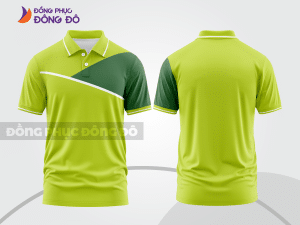 Mẫu áo polo basic đồng phục công ty màu xanh chuối phối xanh lá họa tiết chéo ctpb5289
