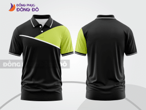 Mẫu áo polo basic đồng phục công ty màu đen phối xanh chuối họa tiết chéo ctpb5299