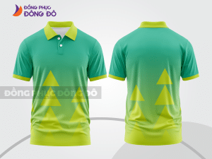 Mẫu áo polo basic đồng phục công ty màu xanh chuối phối xanh cyan họa tiết tam giác ctpb5308