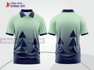 Mẫu áo thun polo basic đồng phục nhân viên màu xanh navy phối xanh chuối họa tiết tam giác ctpb5316