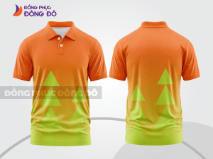 Mẫu áo thun polo basic đồng phục văn phòng màu cam phối xanh chuối họa tiết tam giác ctpb5323