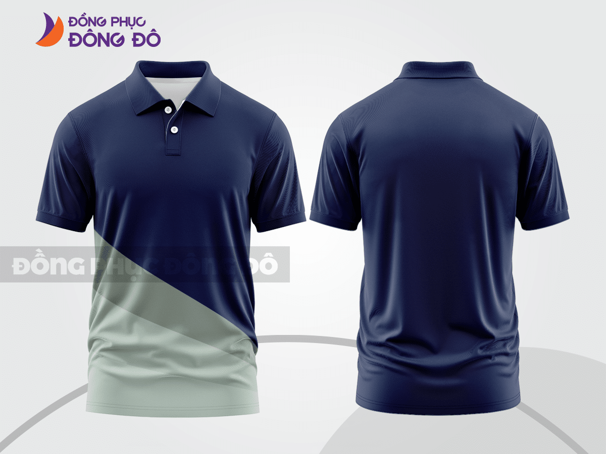 Mẫu polo basic đồng phục công sở màu xanh navy phối xám họa tiết chéo ctpb5338