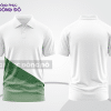 Mẫu áo polo basic đồng phục công ty màu trắng phối xanh rêu họa tiết chéo ctpb5340