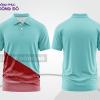 Mẫu polo basic đồng phục nhân viên màu xanh da trời phối đỏ đô họa tiết chéo ctpb5346