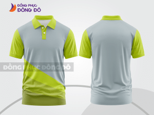 Mẫu áo polo basic đồng phục nhân viên màu xám phối xanh chuối họa tiết chéo ctpb5351